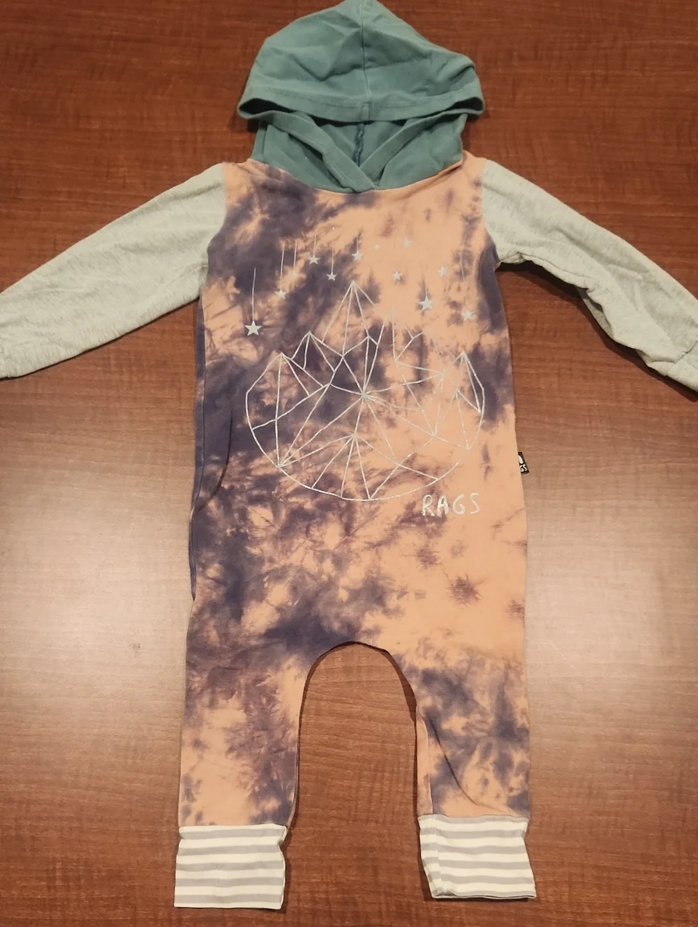RAGS Kids Tie-Dye Hooded One-Piece Romper Galaxy Star